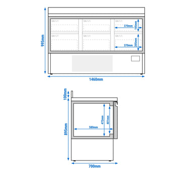 Stół Sałatkowy PREMIUM PLUS - 1460x700 mm - 6 szuflad & panelem tylnym - Prime Gastro