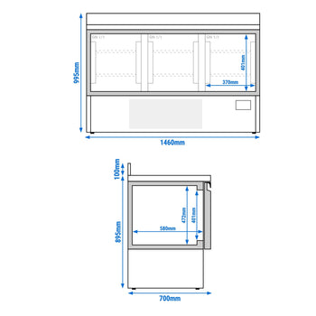 Stół chłodniczy PREMIUM PLUS - 1460x700 mm - z 3 drzwiami & z panelem tylnym - Prime Gastro