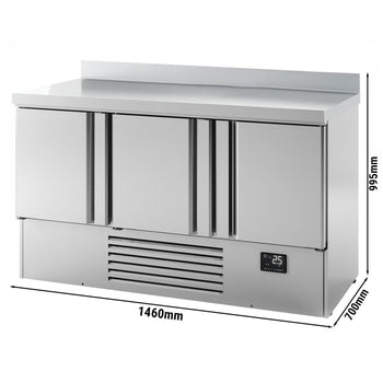 Stół chłodniczy PREMIUM PLUS - 1460x700 mm - z 3 drzwiami & z panelem tylnym