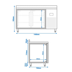 Stół chłodniczy PREMIUM PLUS - 1468x700 mm - z 2 drzwiami & panelem tylnym