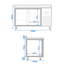 Stół mroźniczy Premium PLUS – 1468 x 700 mm – 305 L – z 2 drzwiami – z rantem