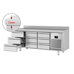 Stół chłodniczy PREMIUM PLUS - 1960x600mm - 385L - z 9 szufladami - z rantem
