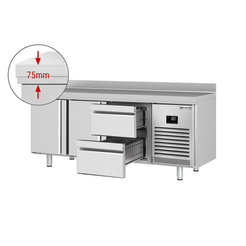 Stół chłodniczy PREMIUM PLUS - 1960x600 mm - z 2 drzwiami & 2 szufladami & panelem tylnym