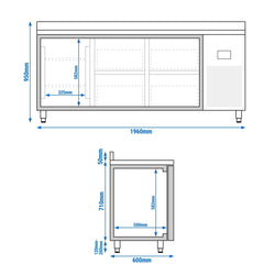 Stół chłodniczy PREMIUM PLUS - 1960x600 mm - z 1 drzwiami & 4 szufladami & panelem tylnym
