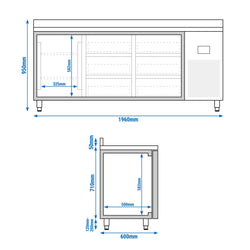 Stół chłodniczy PREMIUM PLUS - 1960x600 mm - z 1 drzwiami & 6 szufladami & z panelem tylnym