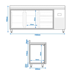 Stół chłodniczy PREMIUM PLUS - 1960x600 mm - z 2 drzwiami & 3 szufladami & z panelem tylnym