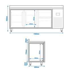 Stół chłodniczy PREMIUM PLUS - 1960x600 mm - z 2 drzwiami & 2 szufladami & panelem tylnym