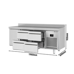 Stół chłodniczy PREMIUM PLUS - 1960x600 mm - z 1 drzwiami & 4 szufladami & panelem tylnym