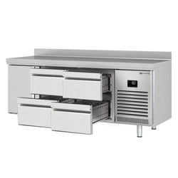 Stół chłodniczy PREMIUM PLUS - 1960x600mm - 385L - z 1 drzwiami - z 4 szufladami - z rantem - na rynek PL
