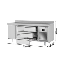 Stół chłodniczy PREMIUM PLUS - 1960x600mm - 385L - z 1 drzwiami - z 6 szufladami - z rantem