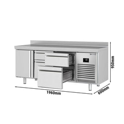 Stół chłodniczy PREMIUM PLUS - 1960x600mm - 385L - z 1 drzwiami - z 4 szufladami - z rantem