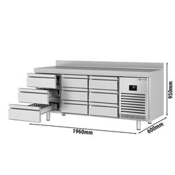 Stół chłodniczy PREMIUM PLUS - 1960x600 mm - 9 szuflad & panel tylny