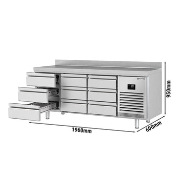 Stół chłodniczy PREMIUM PLUS - 1960x600 mm - 9 szuflad & panel tylny