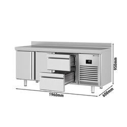 Stół chłodniczy PREMIUM PLUS - 1960x600mm - 385L - z 2 drzwiami - z 2 szufladami - na rynek PL - z rantem