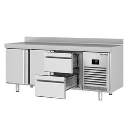 Stół chłodniczy PREMIUM PLUS - 1960x600mm - 385L - z 2 drzwiami - z 2 szufladami - na rynek PL - z rantem
