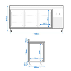 Stół mroźniczy Premium PLUS – 1960 x 600 mm – 385 L – z 3 drzwiami – z rantem
