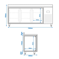 Stół chłodniczy PREMIUM PLUS - 1960x600 mm - z 3 drzwiami & panelem tylnym