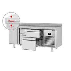Stół chłodniczy PREMIUM PLUS - 1960x700mm - 465L - z 1 drzwiami - z 4 szufladami - z rantem
