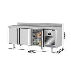 Stół chłodniczy PREMIUM PLUS - 1960x700 mm - z 3 drzwiami & panelem tylnym