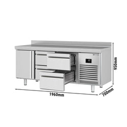 Stół chłodniczy PREMIUM PLUS - 1960x700 mm - z 1 drzwiami & 4 szufladami & panelem tylnym