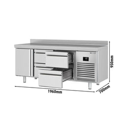 Stół chłodniczy PREMIUM PLUS - 1960x700mm - 465L - z 1 drzwiami - 4 szufladami - z rantem