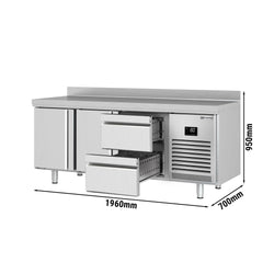 Stół chłodniczy PREMIUM PLUS - 1960x700 mm - z 2 drzwiami & 2 szufladami & panelem tylnym