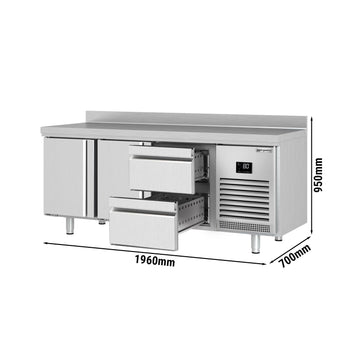 Stół chłodniczy PREMIUM PLUS - 1960x700 mm - z 2 drzwiami & 2 szufladami & panelem tylnym