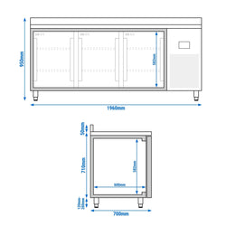 Stół chłodniczy PREMIUM PLUS - 1960x700 mm - z 3 drzwiami & panelem tylnym