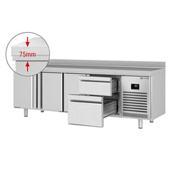 Stół chłodniczy PREMIUM PLUS - 2452x600mm - z 3 drzwiami - z 2 szufladami - z rantem