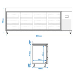 Stół chłodniczy PREMIUM PLUS - 2452x600mm - z 12 szufladami 1/3 & z panelem tylnym