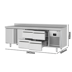 Stół chłodniczy PREMIUM PLUS - 2452x600mm - 510L - z 2 drzwiami - z 4 szufladami - z rantem