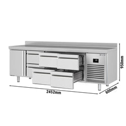 Stół chłodniczy PREMIUM PLUS - 2452x600 mm - z 1 drzwiami & 6 szufladami & panelem tylnym