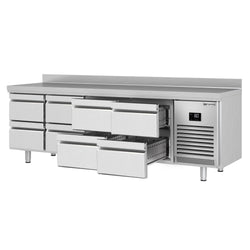 Stół chłodniczy PREMIUM PLUS - 2452x600mm - 510L - z 8 szufladami - z rantem