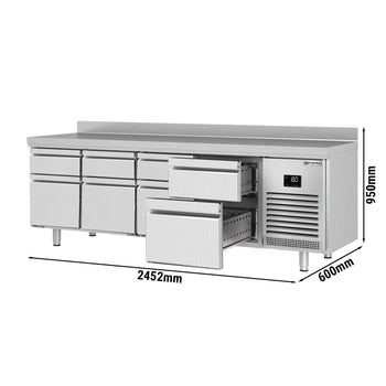 Stół chłodniczy PREMIUM PLUS - 2452x600 mm - 8 szuflad & panel tylny