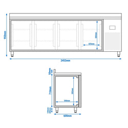 Stół chłodniczy PREMIUM PLUS - 2452x600 mm - z 4 drzwiami & panelem tylnym