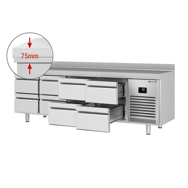 Stół chłodniczy PREMIUM PLUS - 2452x700mm - 625L - z 8 szufladami - z rantem