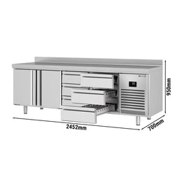 Stół chłodniczy PREMIUM PLUS - 2452x700mm - 625L - z 2 drzwiami - z 6 szufladami - z tylnym rantem i wyświetlaczem temperatury