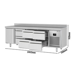Stół chłodniczy PREMIUM PLUS - 2452x700 mm - z 1 drzwiami & 6 szufladami & panelem tylnym