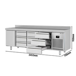 Witryna chłodnicza PREMIUM PLUS - 2452x700 mm - z 1 drzwiami i 9 szufladami & panelem tylnym