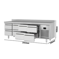Stół chłodniczy PREMIUM PLUS - 2452x700mm - 625L - z 8 szufladami - z rantem