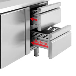 Stół chłodniczy PREMIUM PLUS - 2452x600 mm - z 3 drzwiami & 2 szufladami & panelem tylnym