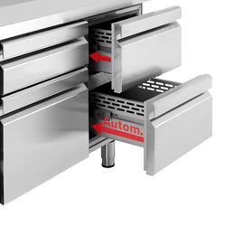 Stół chłodniczy PREMIUM PLUS - 2452x600mm - 510L - z 2 drzwiami - z 4 szufladami - z rantem