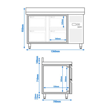 Stół chłodniczy ECO - 1360x700 mm - z 4 szufladami & panelem tylnym - Prime Gastro