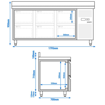 Stół chłodniczy ECO - 1795x700 mm - z 6 szufladami & panelem tylnym - Prime Gastro