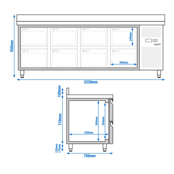 Stół chłodniczy ECO - 2230x700 mm - z 8 szufladami & z panelem tylnym - Prime Gastro