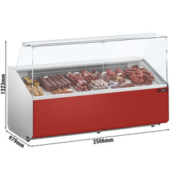 Witryna chłodnicza - 2506x979mm - 512L - front Czerwony (RAL3003) - z 4 drzwiami - na rynek PL
