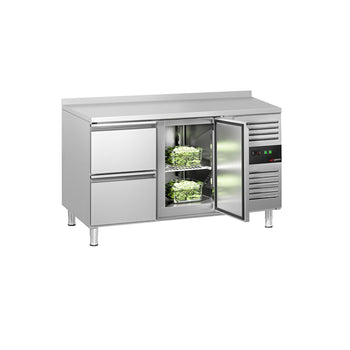Stół chłodniczy ECO - 1360x700 mm - z 1 drzwiami & 2 szufladami & z panelem tylnym - Prime Gastro