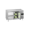 Refrigerated counter ECO – 1360 x 700 mm – with 1 door and 2 drawers – with upstand, image 1 of 14