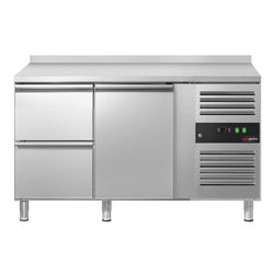 Stół chłodniczy ECO – 1360 x 700 mm – z 1 drzwiami – 2 szufladami – z obrzeżem