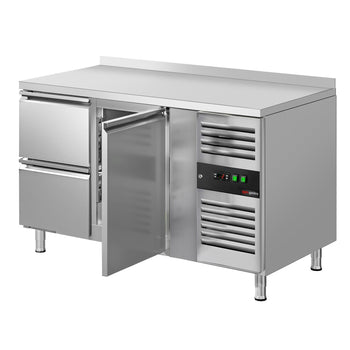 Stół chłodniczy ECO - 1360x700 mm - z 1 drzwiami & 2 szufladami & z panelem tylnym - Prime Gastro